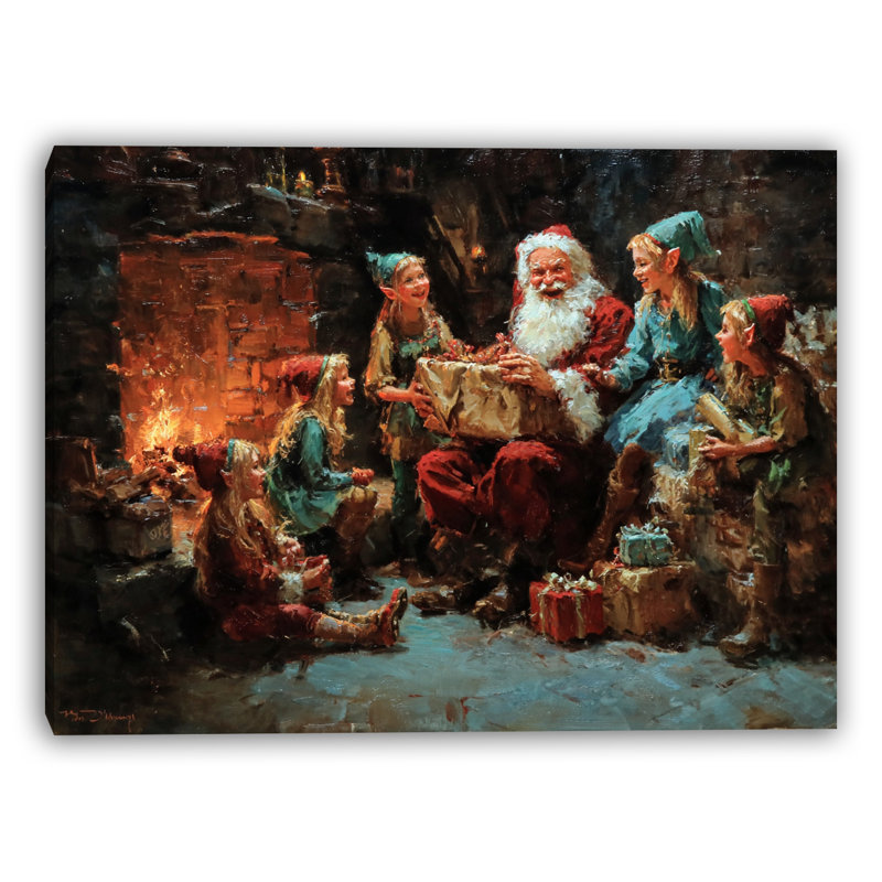 Art mural sur toile tendue Père Noël partageant des cadeaux par le cœur