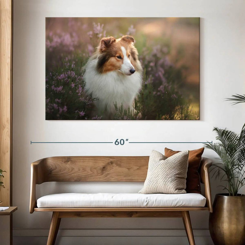 Sheltie And Flowers, 34" H x 51" W