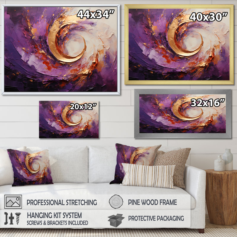 Spirales de lavande en fusion sur toile, Cadre flottant noir, H 34 po x l 44 po x P 1,5 po