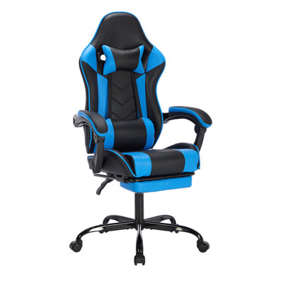 Fauteuil de jeu avec repose-pieds, fauteuil d'ordinateur ergonomique avec appui-tête et support lombaire, fauteuil de jeu vidéo à hauteur réglable