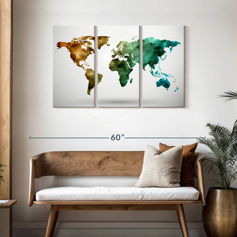 Aliaz Modern Abstract World Map, 28" H x 45" W
