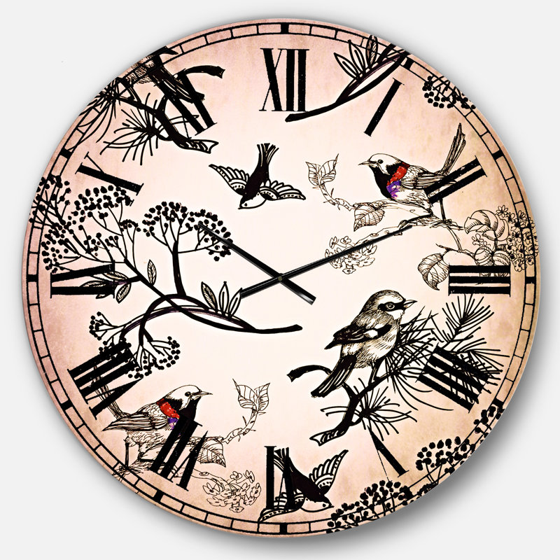 Motif floral avec oiseaux - Horloge murale traditionnelle, Surdimensionné
