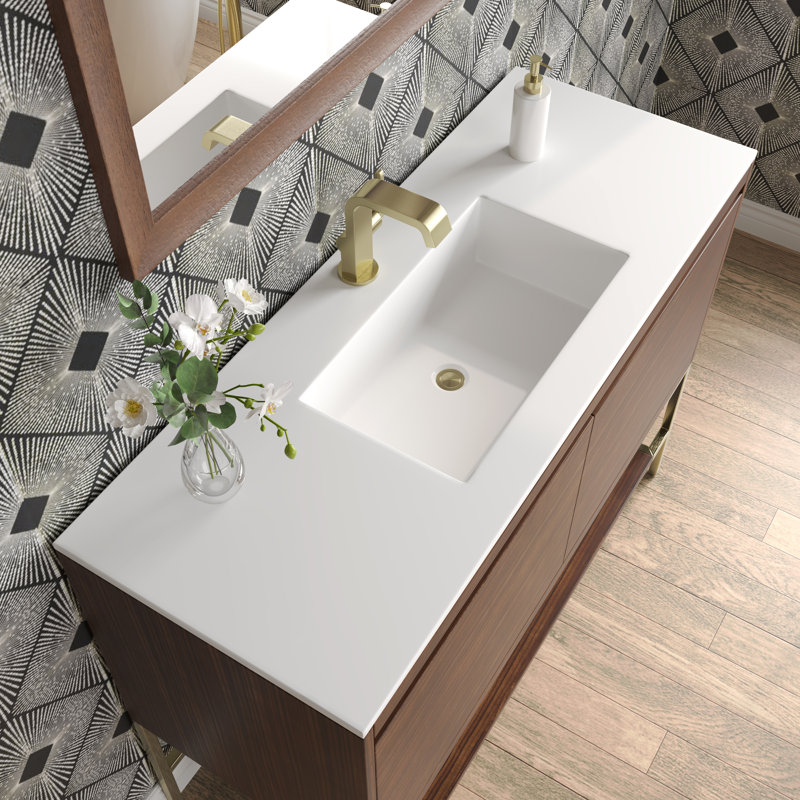 Mantova 47.25'' W Single Vanity, Glossy White/Champagne Brass, Glossy White