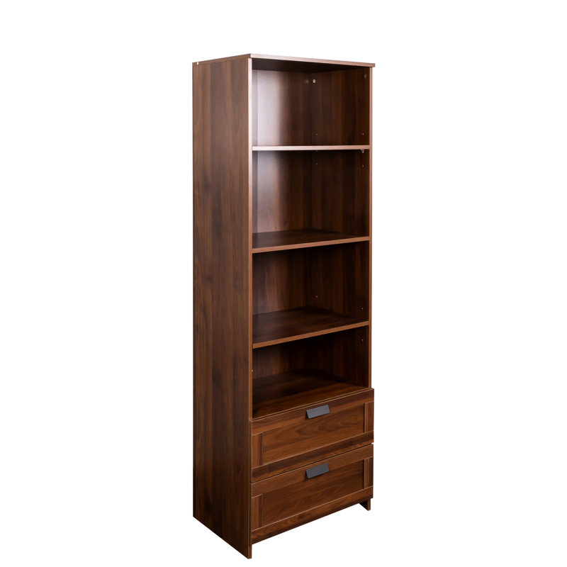 Bibliothèque à 4 tablettes avec tiroirs, 72,32 po de hauteur, rangement élégant pour bibliothèque