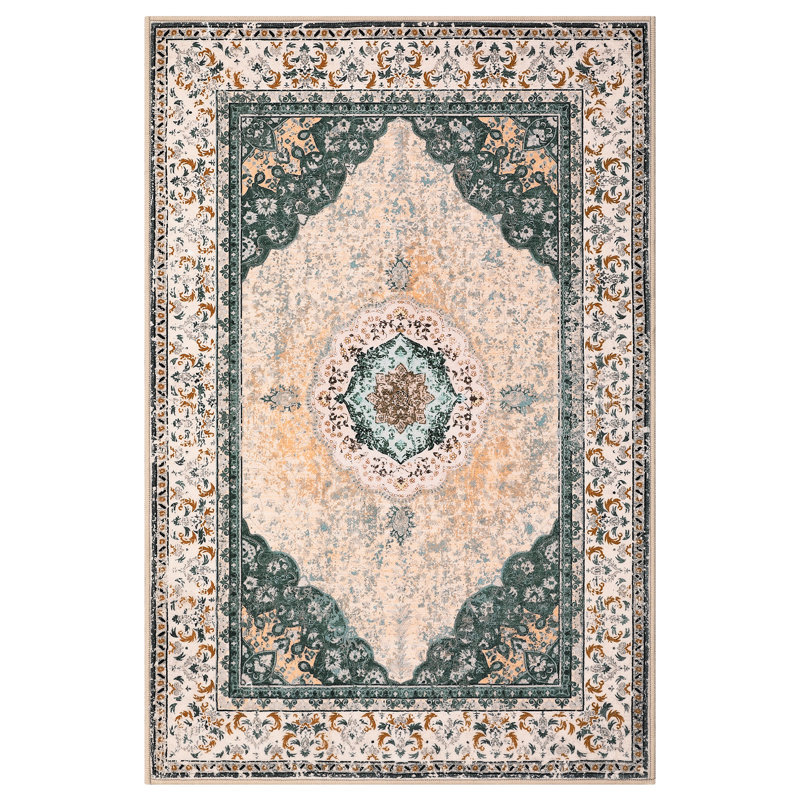 Area Rugs Soft Faux Lamb Soft Boho Floral Area Rug - Vintage Washable Carpet with Non-Slip TPR Backing - Ideal for Living Room, Bedroom, Bathroom, Kitchen, Entryway