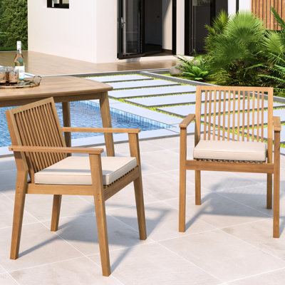 Outdoor Dining Chairs 2 - Piece Wood Frame, Comfortable Foam Filled Seats, Waterproof Covers, 400 Lbs Capacity, Brown And Beige For Gardens Chair Seating With Fabric, Per Chair, Color, Ideal Patios