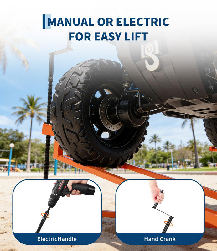 Cric de levage pour tracteur de pelouse de 1200 lb avec manchon rotatif, poignée pour outils électriques et manuels, base antidérapante, conception pliable