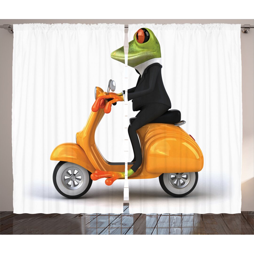 Rustikaler Vorhang, Italienisch Frosch Motorrad, Lustig, Grün Schwarz Orange