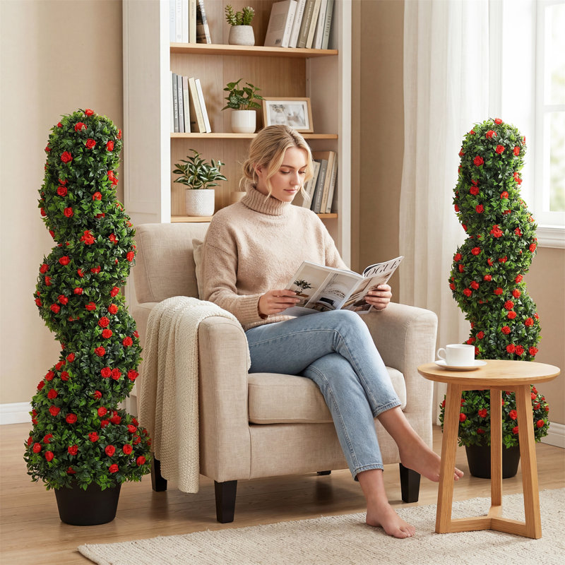 Set of 2 decorative artificial plants UV resistant in pot