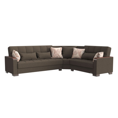 PrimeNest ZenAero Collection Upholstered Convertible Wood Trimmed Sectional with Storage
