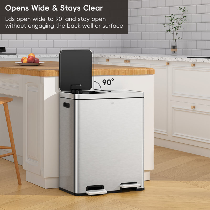Stainless Steel Step On Multi-Compartment Rubbish & Recycling Bin - 60L