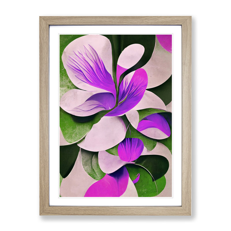 Abstract Flowers No.4 - Single Picture Frame Print, 64cm H x 46cm W x 2cm D, Oak