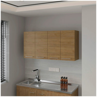Natural Oak Wall Cabinet Kitchen in Melamine with 4-Door