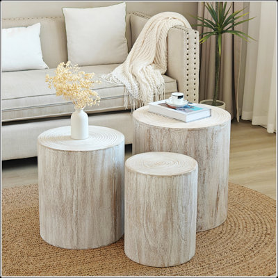 Ensemble de 3 tables basses rondes, tables de bout et supports à plantes au charme rustique et polyvalent