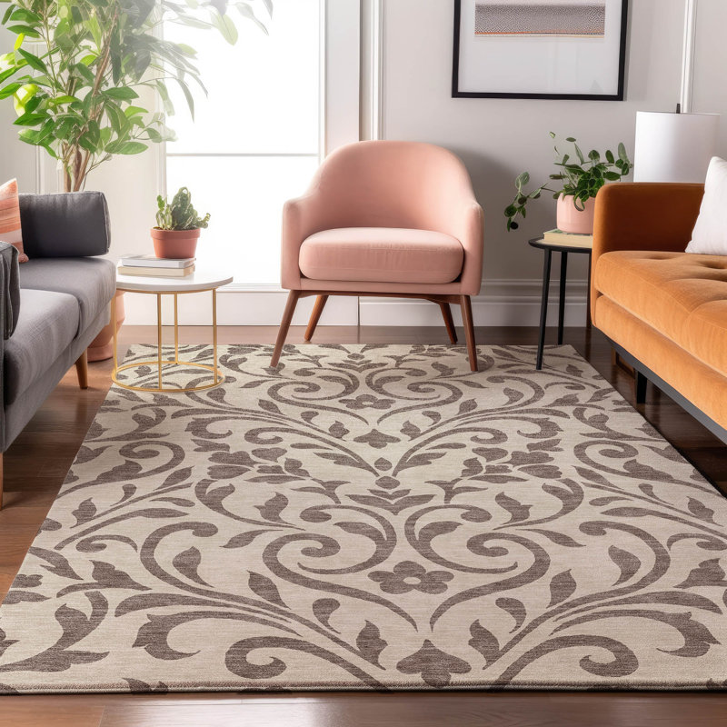 Tapis taupe Prisco lavable à la machine de qualité supérieure, Rectangle 2 pi 6 po x 3 pi 10 po