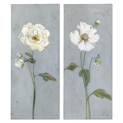 «Simple Blossom on Gray», ensemble d'art mural sur toile 2 pièces, design par Sally Swatland