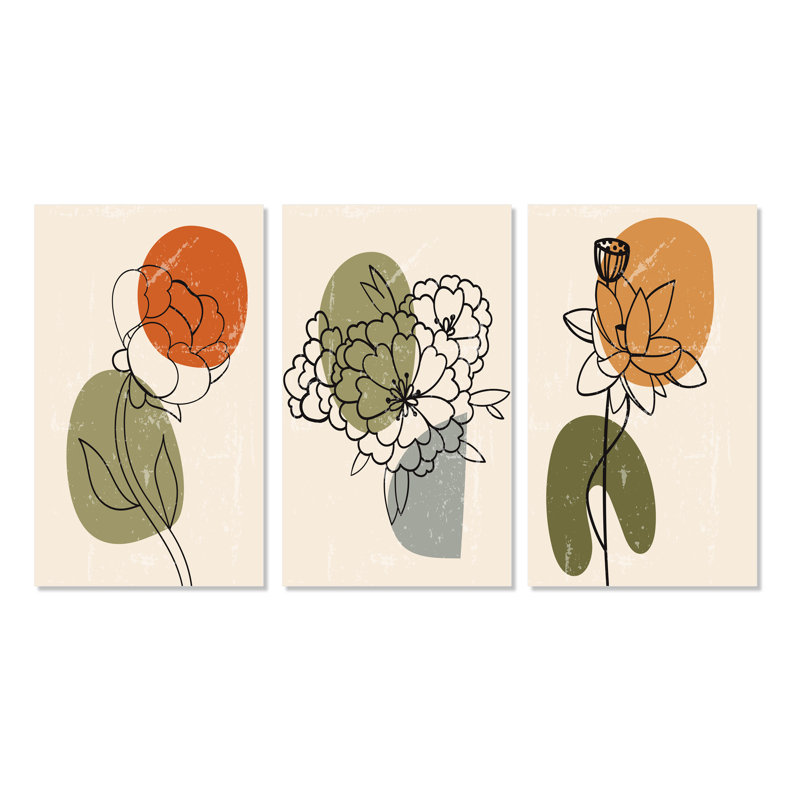 Ensemble de 3 pièces japonaises, "Creative Leaves III" - Art moderne Mid-Century, H 28 po x l 36 po