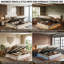 EU Double & Kingsize Linen Ottoman Bed with RGB LED Lights, Upholstered Tufted Bed Frame with Rivet Trim, Beige, 140 /160x200cm-2097321025