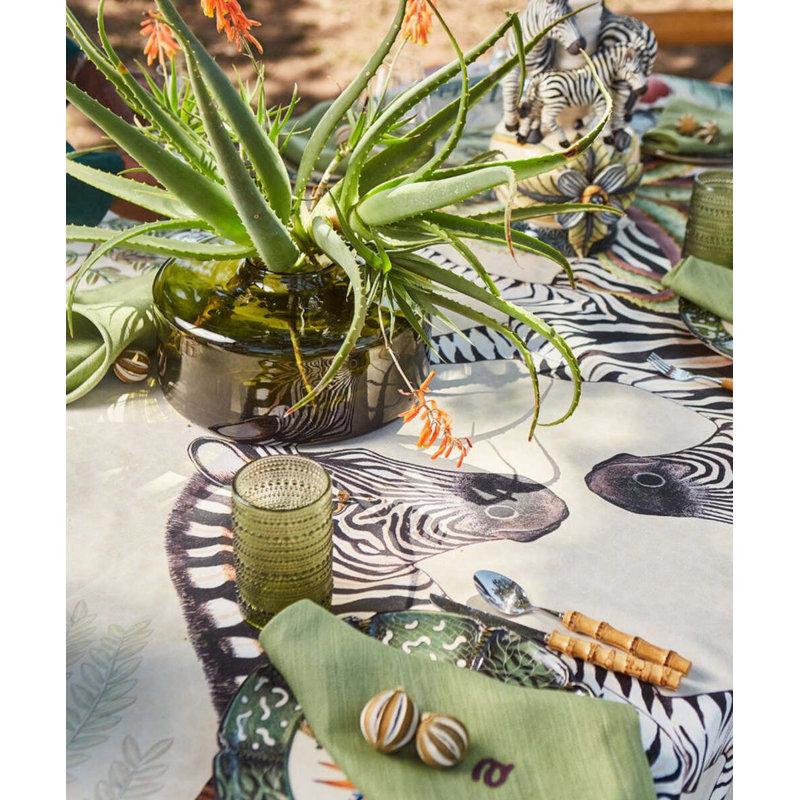 Ardmore Cotton Tablecloth, 94" Rectangle, Beige/Green