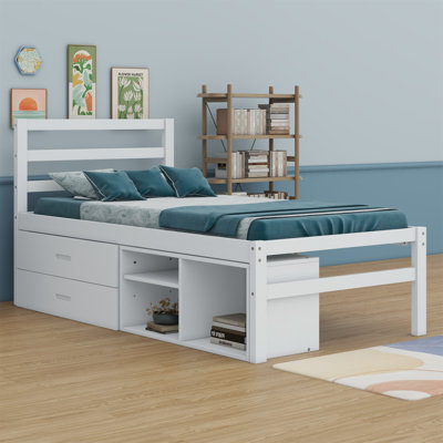 Platform Bed With Removable Storage Shelves BuiltIn Two Storage Drawers For Added Convenience