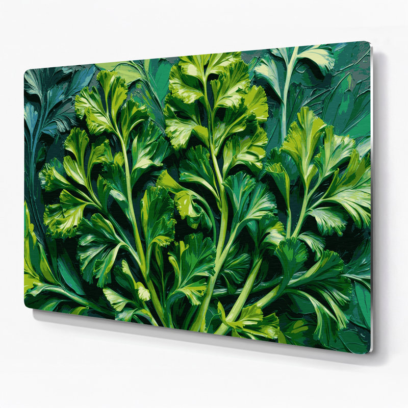 Art mural botanique vert persil en métal, H 16 po x l 20 po