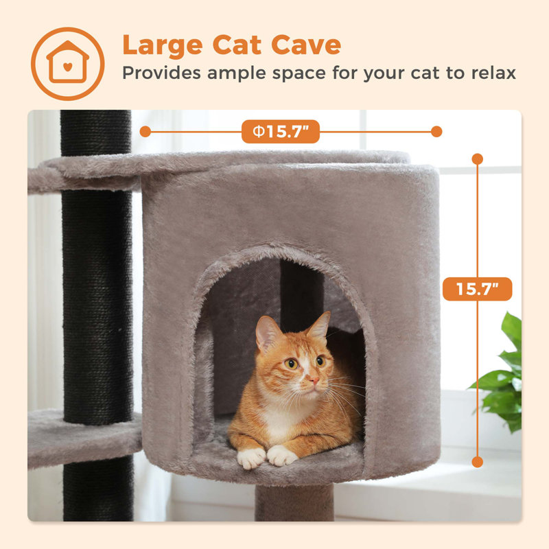48" Cat Tree Tower With Fully-Wrapped Scratching Posts, Multi-Level Cat Condo, Perch & Hammocks, Black