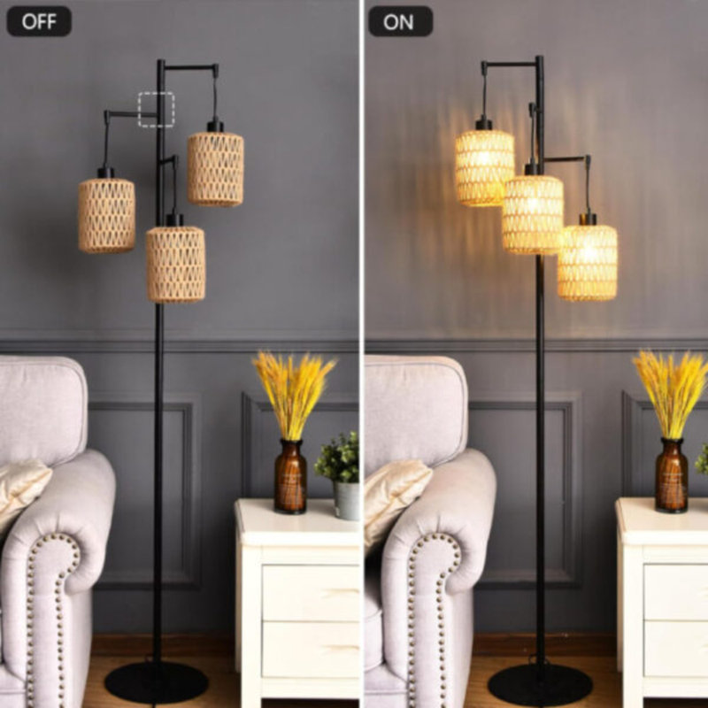 BOHO RATTAN WICKER NIGHTSTAND LAMP