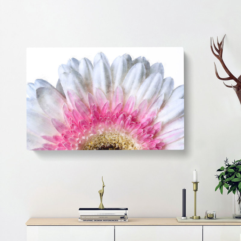 Petals of a Pink and White Gerbera - Wrapped Canvas Painting Print, 60cm H x 91cm W x 3cm D