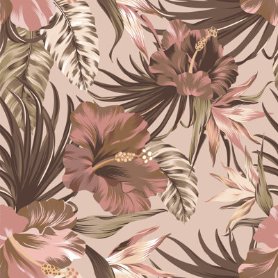 Rouleau de papier peint adhésif et colle 10 pi x l 24 po tropical fleurs Bryon