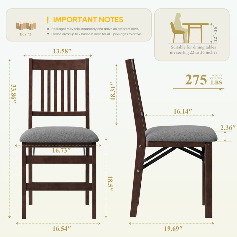 Padded Stackable Folding Dining Chairs with Solid Wood Frame, No Assembly, Fabric-Gray