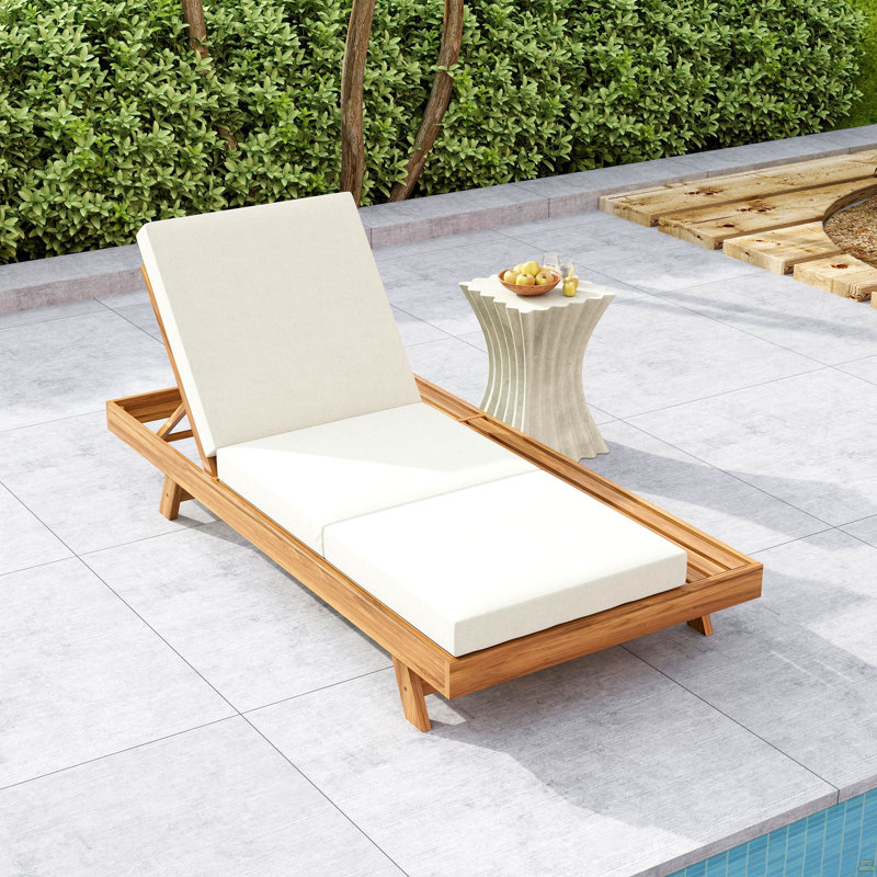 Ensemble de chaises longues, espace disponible sur un côté, bois d'acacia massif avec coussin de salon, Crème