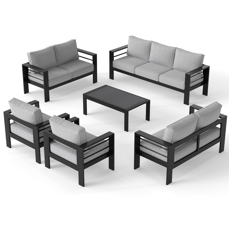 Aluminum 9-Person Outdoor Conversation Sets, Black/Light Gray