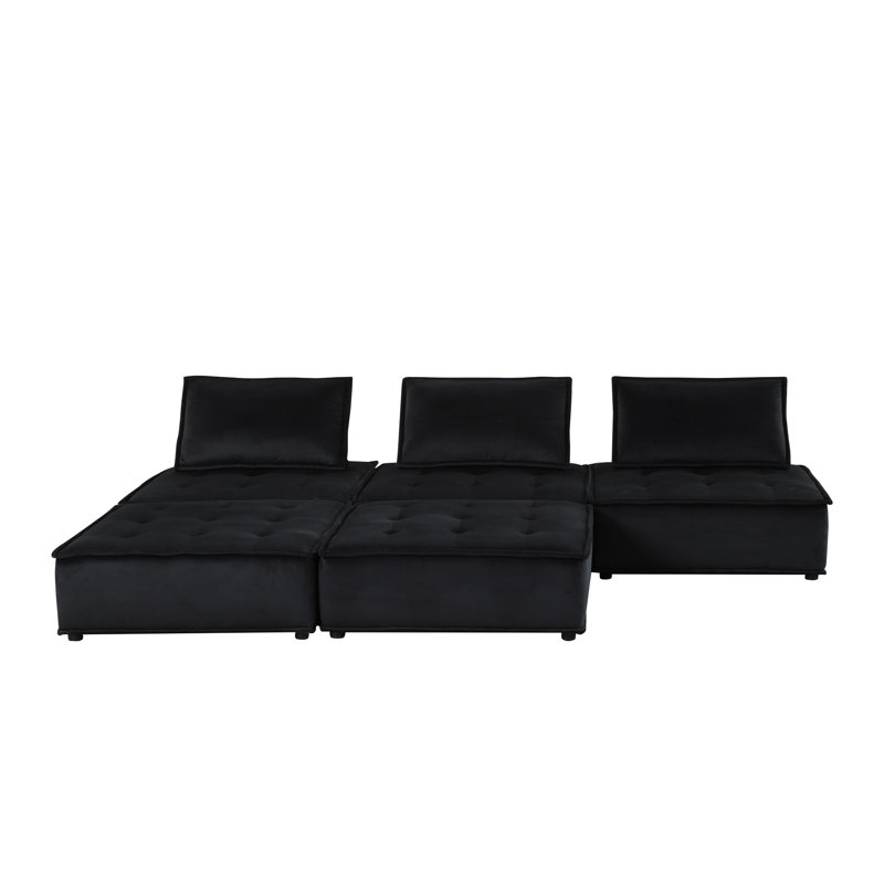 Canapé modulaire en velours noir de qualité 111,42 lb, hauteur du dossier de 14,5 po confortable