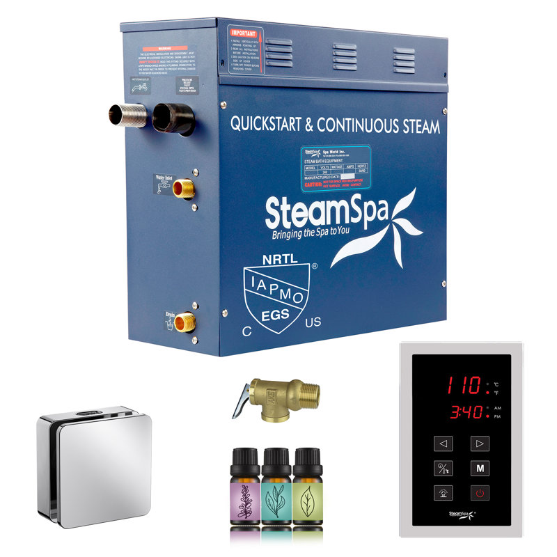 Oasis Series 6KW Steam Bath Generator With Continuous Steam Plus Easy Touch Pad, Chrome