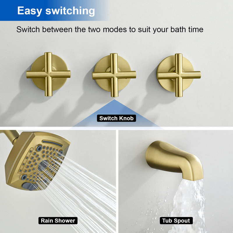 3 Handle Shower Faucet Set With Tub Spout 6-spray Shower Head And Handle Set Shower Trim Kit With Rough-in Valve Bathroom Shower Faucet Valve Trim Kit Shower System