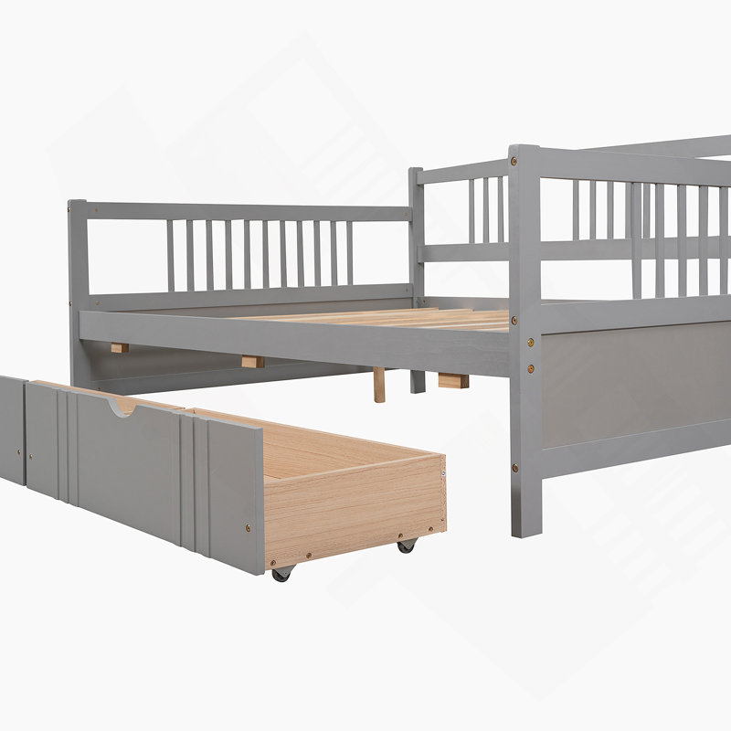 Daybed Wood Bed with Two Drawers, Gray, Full/Double