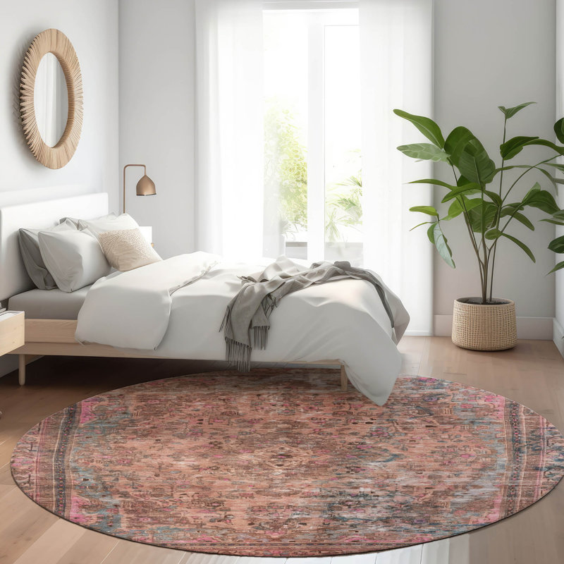 Tapis rose intérieur / extérieur lavable à la machine Claudian ACN1646, Rond 8 pi
