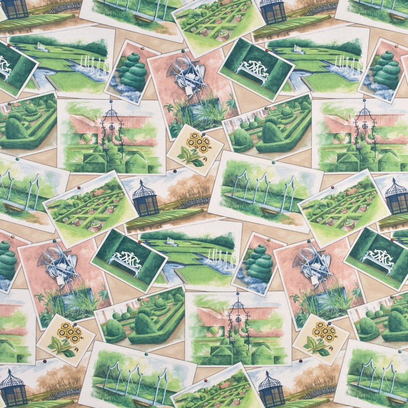 Opera Garden Postcards 100% Cotton Performance Fabric, Honey/Green
