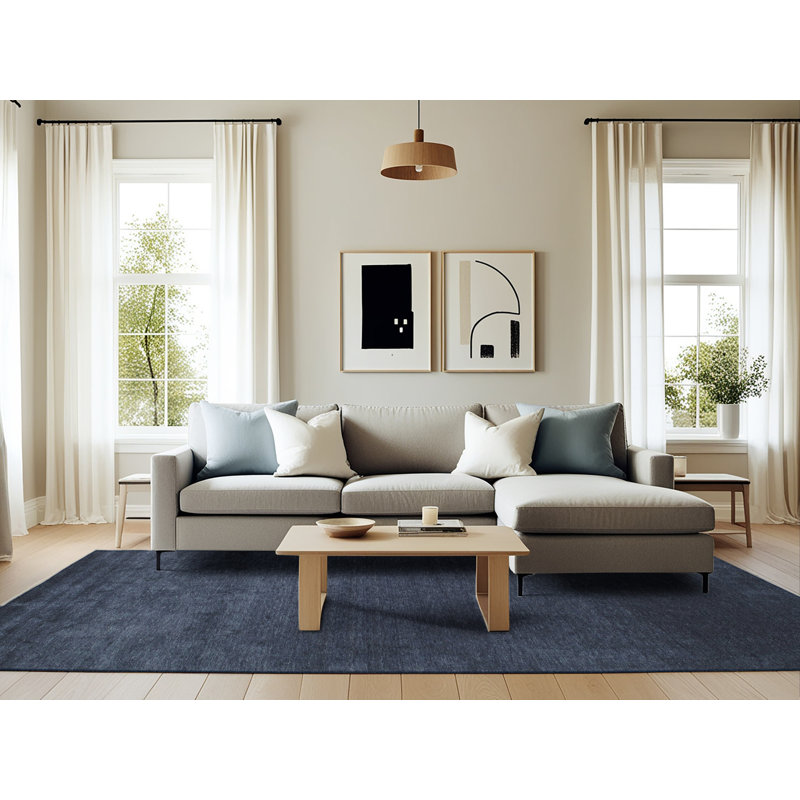 Tapis contemporain bleu marine, Rectangle 6 pi x 9 pi