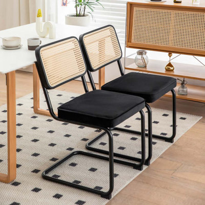 Chaises de salle à manger en velours et rotin avec pieds chromés