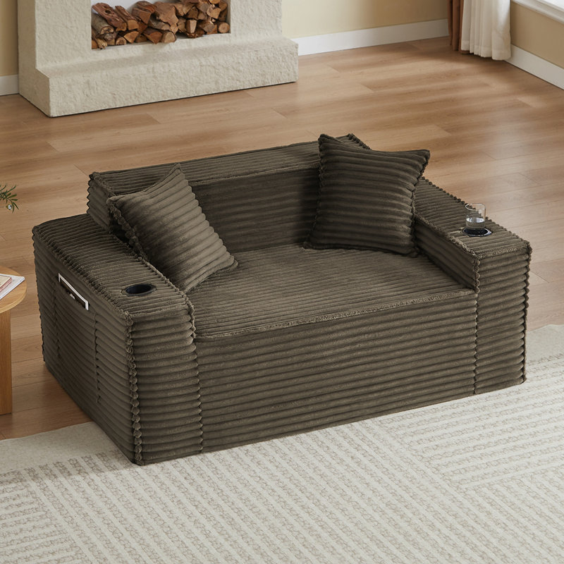 Canapé en tissu Modern, L 61,02 po, Velours côtelé brun