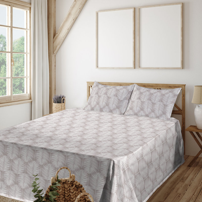 Microfiber Sheet Set, Cal King Sheet Set with 2 Pillowcases, Warm Taupe/White Floral