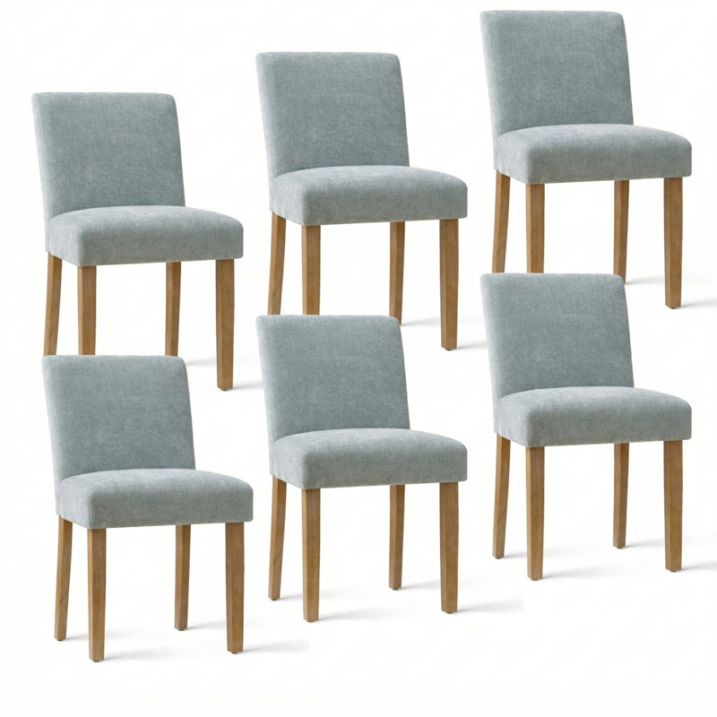 Set of 6 Upholstered 18.5'' Seat Height Solid Wood Dining Chair, Light Blue
