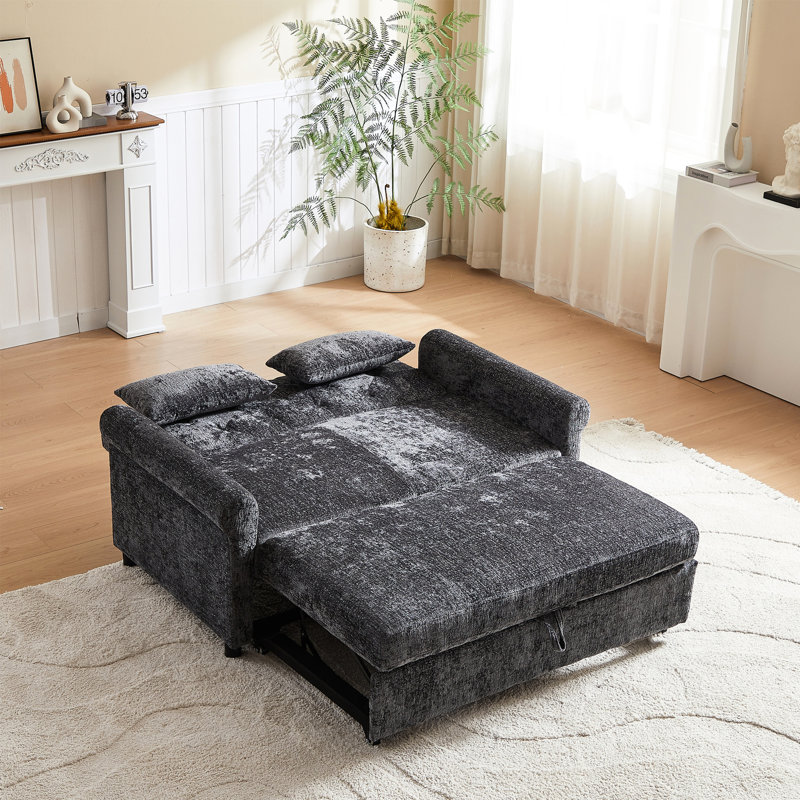 Lit en lin 2 places avec surface de chargement et dossier réglable en gris foncé pour un espace de vie confortable