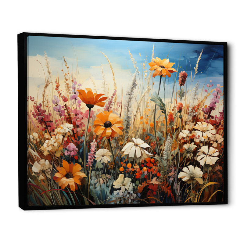 «Wildflowers Natures Bouquet Pointillism Dot II», reproduction d'art sur toile, Cadre flottant noir