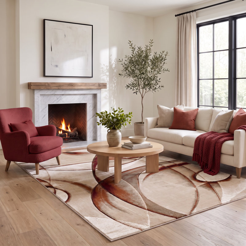 Tapis moderne et contemporain à motif abstrait beige et brun de la collection Alexia, 6'9 X 9'6
