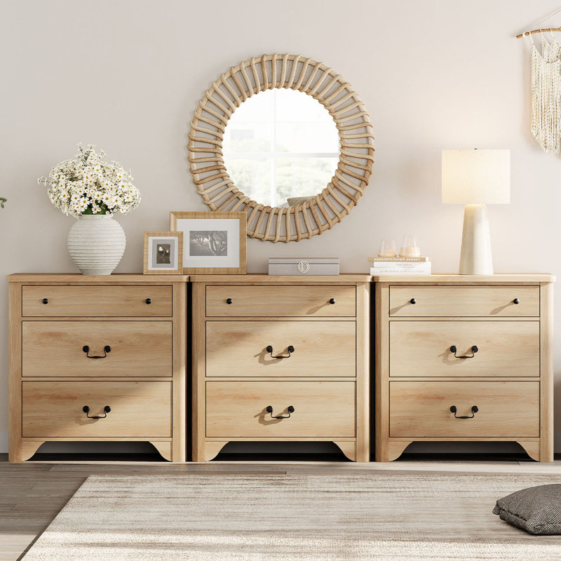 Haikey 3 Piece Dresser Set, 94.5" W 9 Drawer Dresser,3 IN 1 Farmhouse Dresser, Nightstand, Side Table, Bedside Cabinet For Bedroom, Living Room