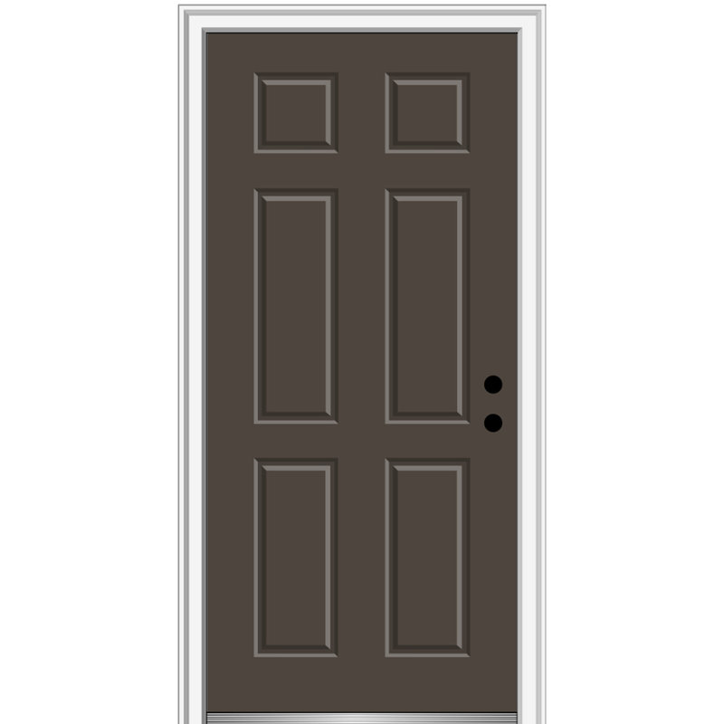 Porte extérieure simple en acier à 6 panneaux peints, Brun, H 81,75 po x l 36 po x P 2 po, S'ouvre à gauche vers l'intérieur