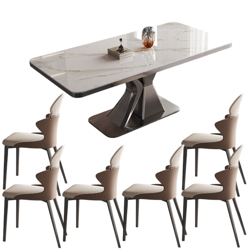Modern luxury Italian style dining table sets, 29.53"H x 78.74"L x 35.43"W, White
