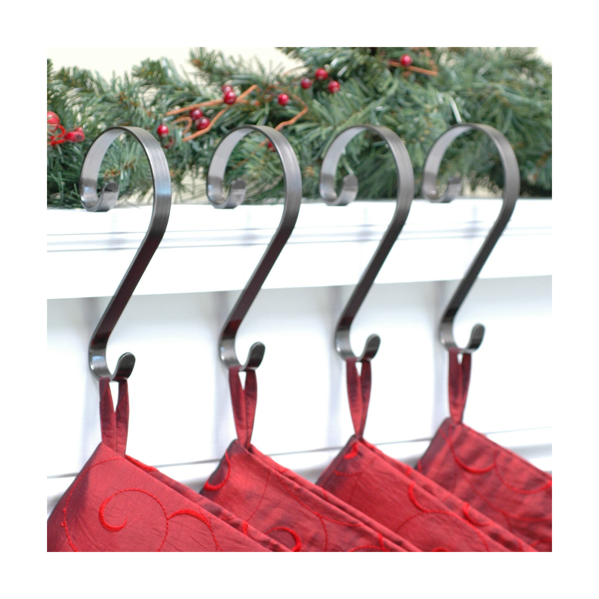 Scrolls Stocking Holder, Pewter